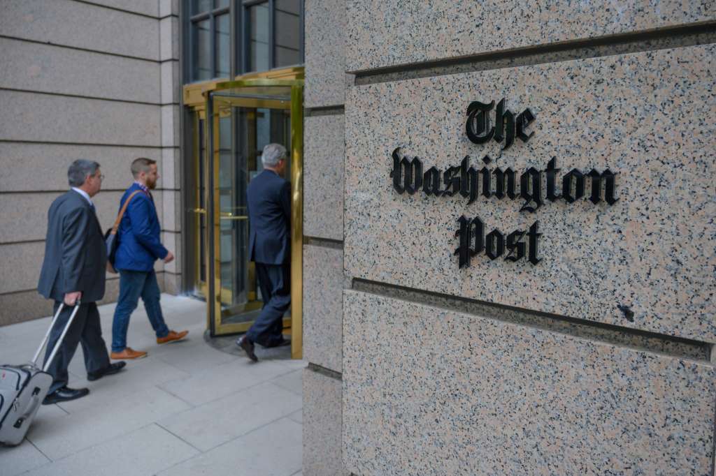 (FILES) The building of the Washington Post newspaper headquarter is seen on K Street in Washington DC on May 16, 2019.