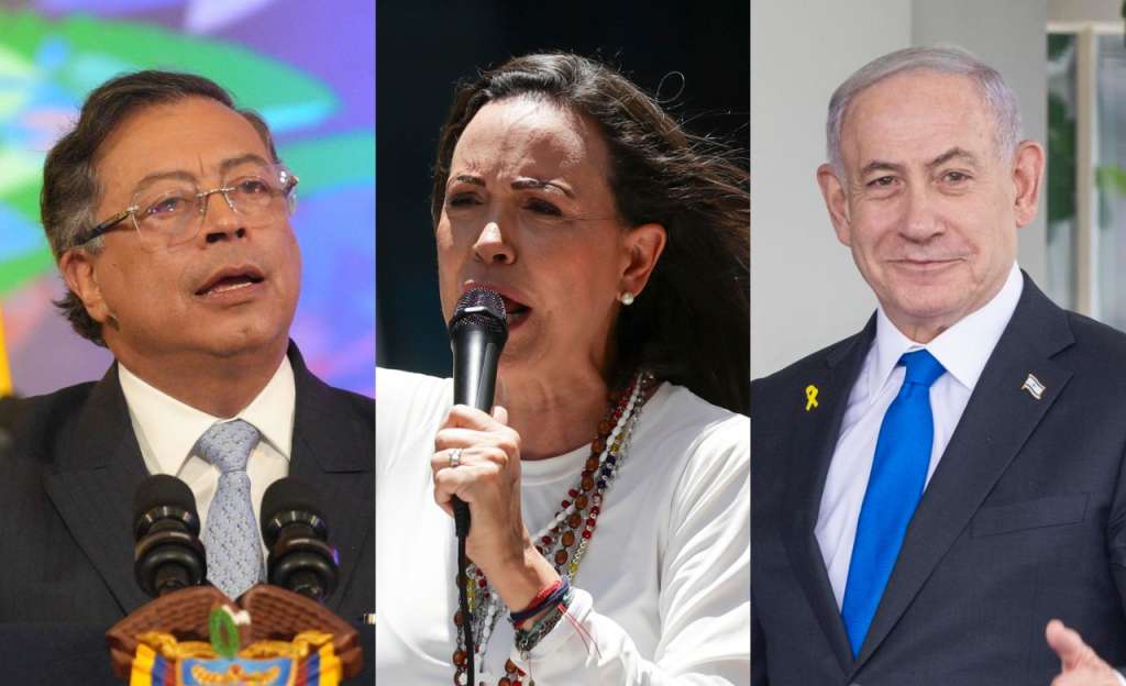 Gustavo Petro, María Corina Machado y Benjamín Netanyahu