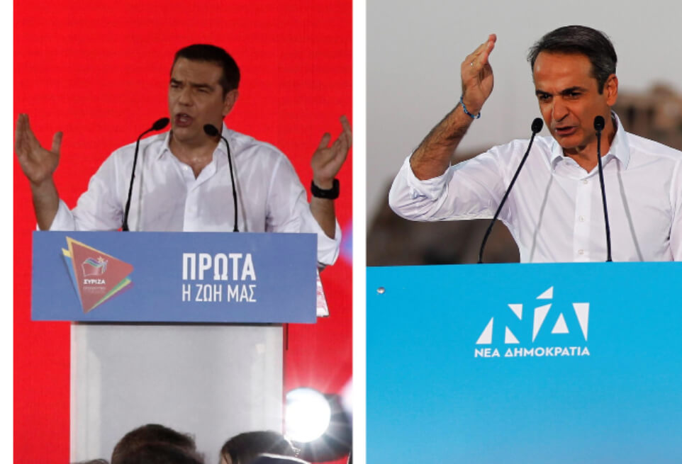 Los dos candidatos a primer ministro de Grecia: Alexis Tsipras (I) y Kyriakos Mitsotakis (d)-  / AFP