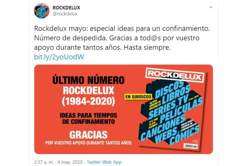Rockdelux fue guía del rock, pop y las nuevas tendencias musicales en Iberoamérica. / Tomado de Twitter.com/rockdelux/
