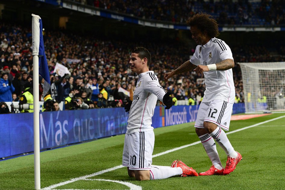 James abrió el marcador en el partido entre el Real Madrid y Sevilla. Foto: AFP