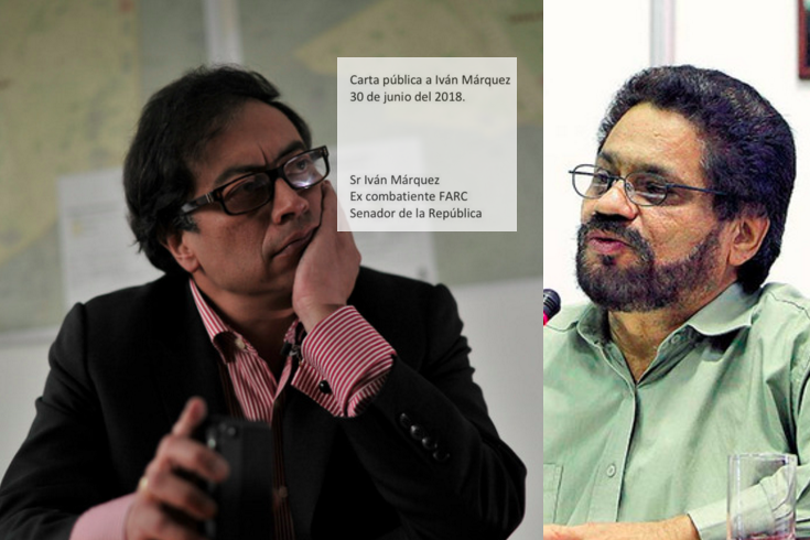 Gustavo Petro, excandidato presidencial, e "Iván Márquez", líder del partido FARC. / Archivo y tomado de Twitter