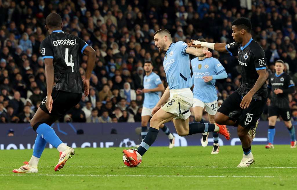 Manchester (United Kingdom), 29/01/2025.- Mateo Kovacic (C) of Manchester City scores the 1-1 during the UEFA Champions League match between Manchester City and Club Brugge in Manchester, Britain, 29 January 2025. (Liga de Campeones, Reino Unido) EFE/EPA/ADAM VAUGHAN
