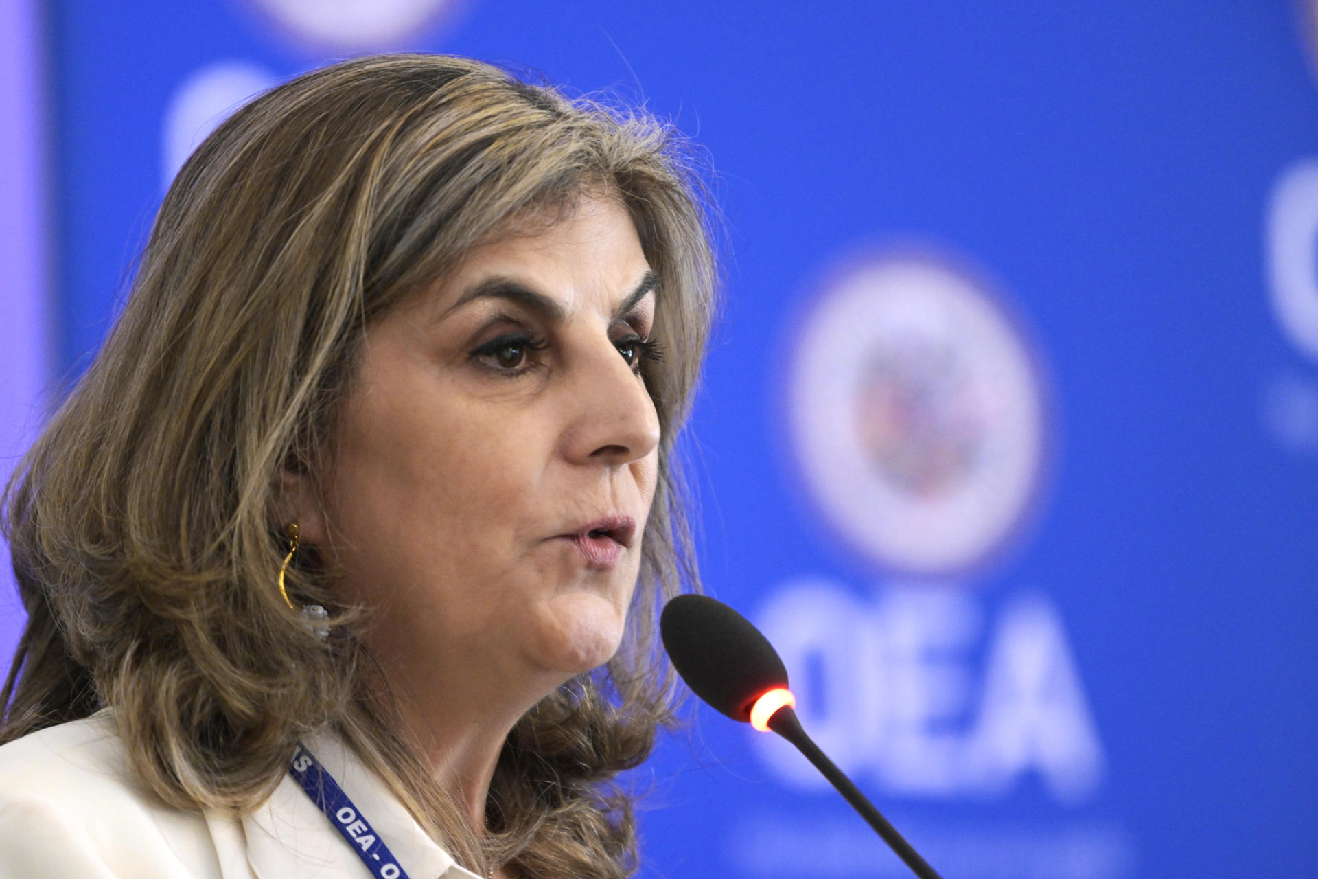 USA2417. WASHINGTON (DC, EEUU), 05/05/2025.- La diplomática colombiana Laura Gil habla tras su elección como secretaria general adjunta de la Organización de los Estados Americanos (OEA) este lunes en la sede del organismo en Washington (EE.UU.). Gil fue elegida como secretaria general adjunta de la Organización de los Estados Americanos (OEA), convirtiéndose en la primera mujer en ocupar el segundo cargo más alto del organismo. EFE/Lenin Nolly