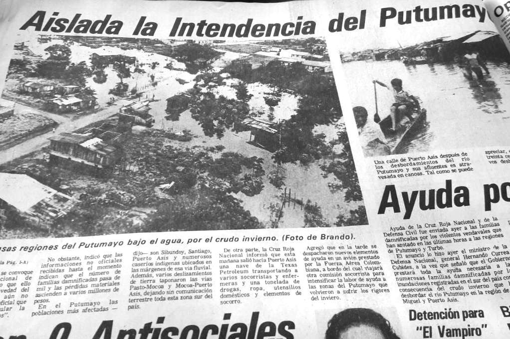 Nota sobre las inundaciones en Putumayo el 10 de julio de 1974. / Archivo