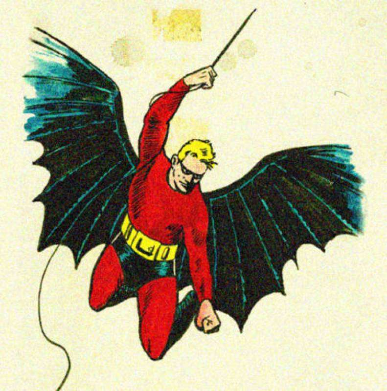 Boceto inicial del Batman, realizado por Rob Kane, en 1939 para Detective Comics DC.