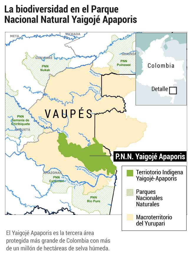 Mapa del Macroterritorio de Yuruparí, con el territorio de yaigojé-Apaporis.