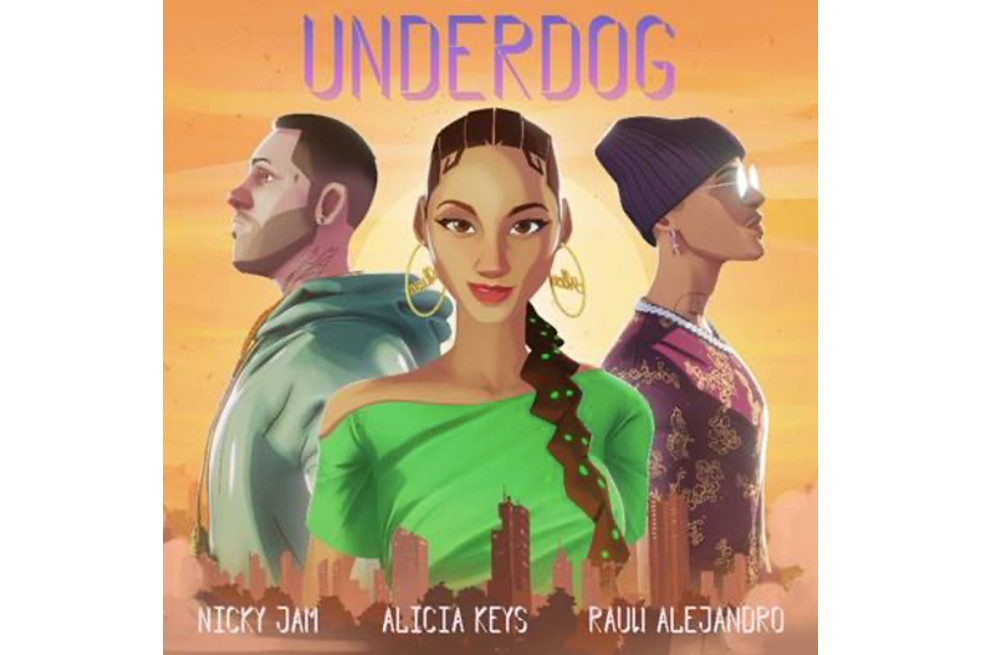 Alicia Keys en la imagen promocional de del remix “Underdog” con Nicky Jam y Rauw Alejandro.