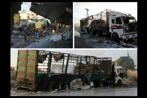 Imágenes del bombardeo aéreo a convoy humanitario en Alepo