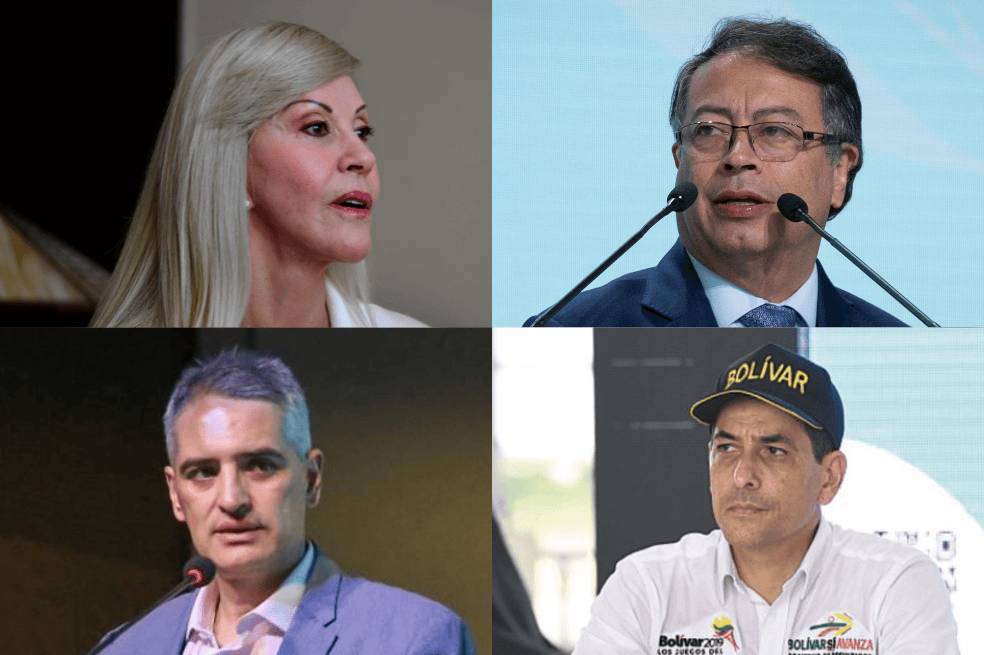 La gobernadora del Valle, Dilian Francisca Toro; el presidente Gustavo Petro; el gobernador de Antioquia, Andrés Rendón; y el alcalde de Cartagena, Dumek Turbay.
