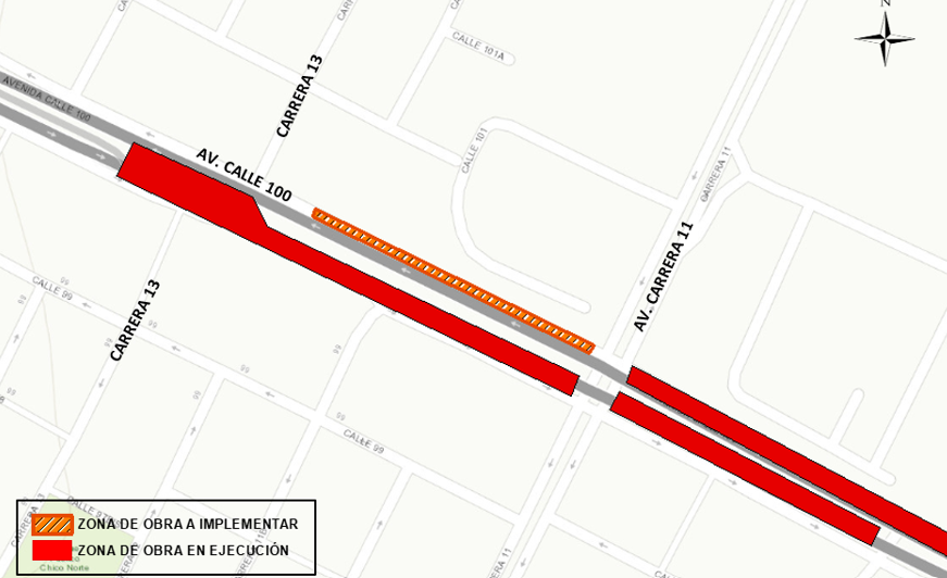 ¡Ojo! Habrá cierre de carriles en Av. Calle 100 entre la Carrera 11 y carrera 13.