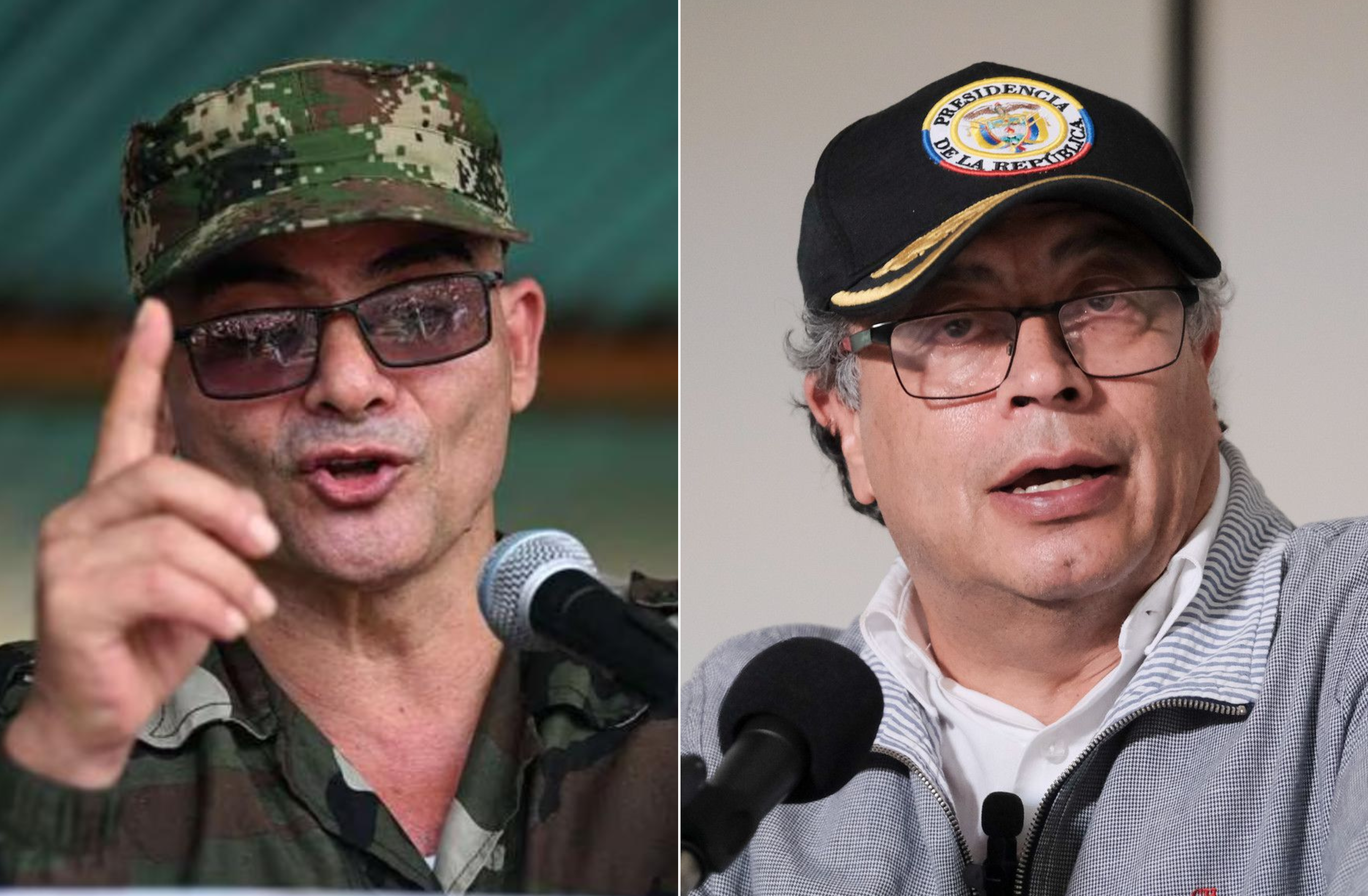 El jefe del EMC, Iván Mordisco (izq.), y el presidente de la república, Gustavo Petro.