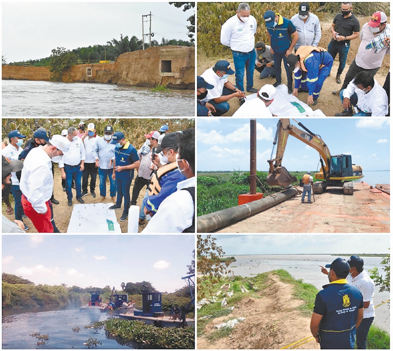 En el kilómetro 2,4 de la carretera entre Salamina-El Piñón, cerca de 100 metros cúbicos de terreno cedieron al río. / UNGRD