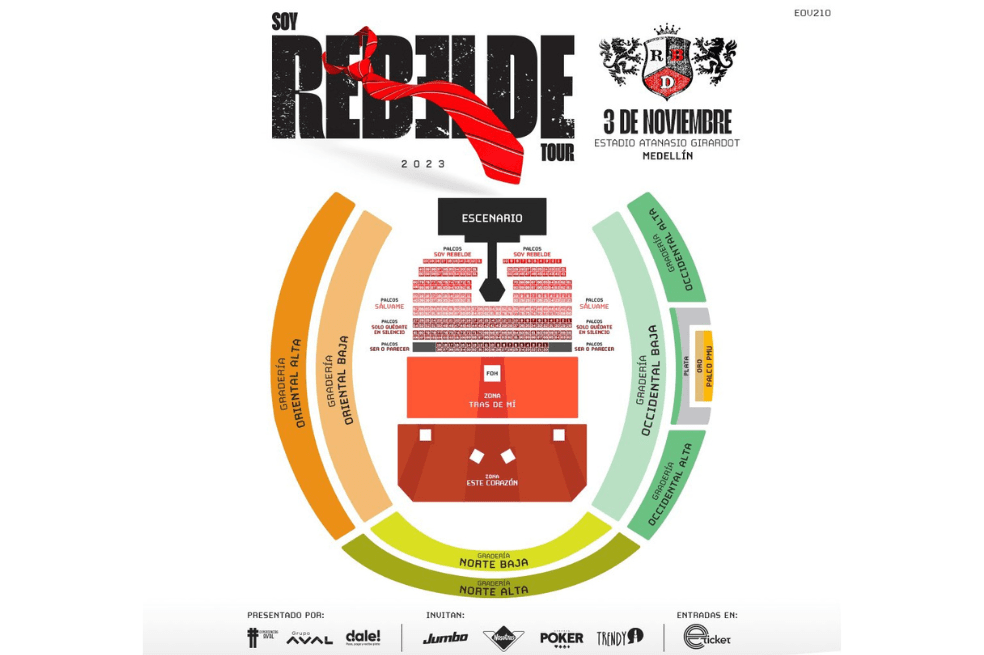 Información de boletería de "Soy Rebelde World Tour" en Medellín.