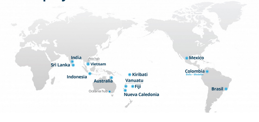 Mapa de localidades que hacen parte del World Mosquito Program y donde se llevan a cabo pruebas piloto con el mosquito y la bacteria Wolbachia.