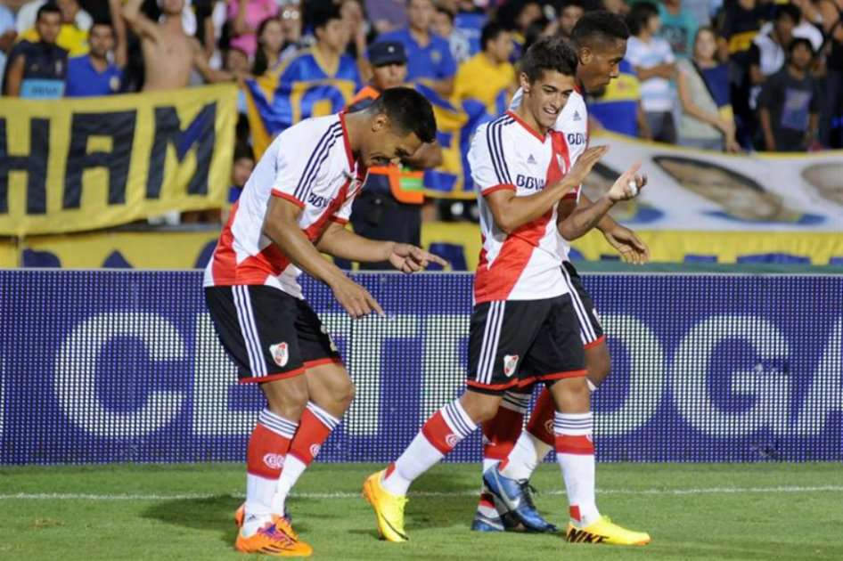 El jugador de River Plate Teófilo Gutierrez celebra su gol ante Boca Juniors  / EFE