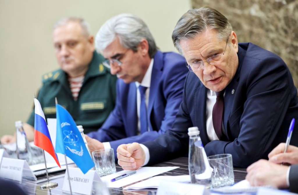 Kaliningrad (Russian Federation), 23/06/2023.- A handout picture made available by ROSATOM press service shows Director General of ROSATOM Alexey Likhachev attending a meeting for consultations between the Russian delegation and the IAEA delegation on the situation at the Zaporizhzhia nuclear power plant, in Kaliningrad, Russia, 23 June 2023. The discussion focused on issues related to ensuring the nuclear safety of the Zaporizhzhya NPP, raised by R. Grossi at a briefing in the UN Security Council on May 30 this year. Likhachev told the IAEA Director General about the measures taken by the Russian side for the safe operation of the Zaporizhzhya NPP, including its water supply after the destruction of the Kakhovskaya HPP dam. (Rusia, Ucrania, Kaliningrado) EFE/EPA/ROSATOM PRESS SERVICE HANDOUT HANDOUT HANDOUT EDITORIAL USE ONLY/NO SALES HANDOUT EDITORIAL USE ONLY/NO SALES