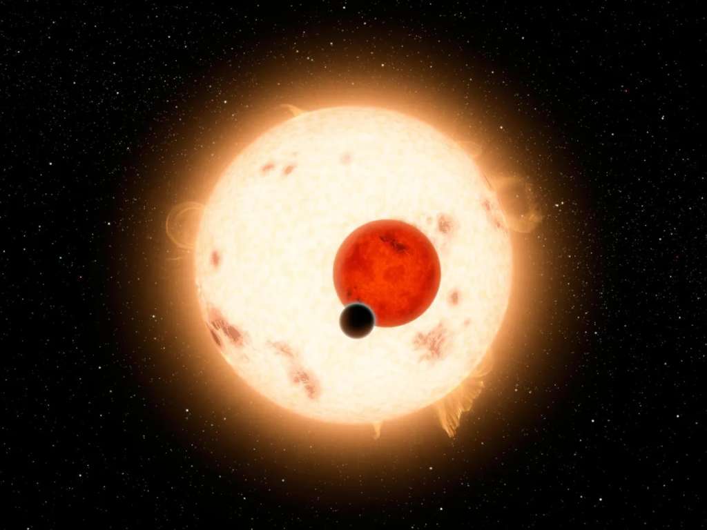 Revelan imágenes de un exoplaneta que gira alrededor de dos estrellas.