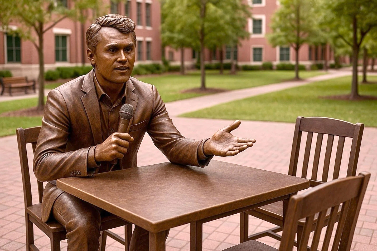 USA4564. SARASOTA (ESTADOS UNIDOS), 16/09/2025.- Fotografía cedida por la universidad New College of Florida donde se ve una representación de la futura estatua que se erigirá en memoria del activista conservador Charlie Kirk dentro del campus de la institución en Sarasota (EE.UU.). El New College of Florida anunció que erigirá una estatua en memoria de Kirk, recientemente asesinado durante un acto en Utah, en un hecho de violencia que ha sobrecogido a Estados Unidos. EFE/ New College of Florida /SOLO USO EDITORIAL/NO VENTAS/SOLO DISPONIBLE PARA ILUSTRAR LA NOTICIA QUE ACOMPAÑA (CRÉDITO OBLIGATORIO)