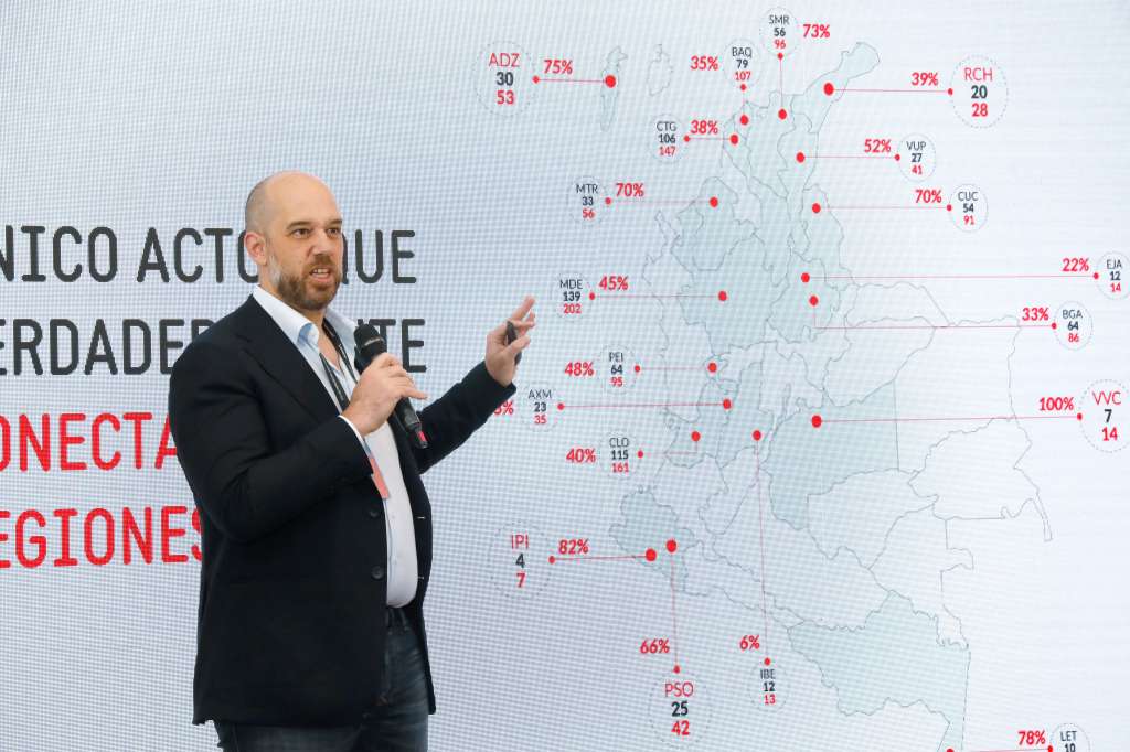 BOG400. BOGOTÁ (COLOMBIA), 07/09/2023.- Frederico Pedreira, CEO adjunto de Avianca, habla hoy durante una rueda de prensa en Bogotá (Colombia). La aerolínea Avianca, fundada en Colombia hace 104 años, anunció este jueves que este año hará una inversión de 473 millones de dólares que será utilizada para incorporar 16 aviones a su operación, con lo cual ampliará su frecuencia de vuelos a buena parte del país. EFE/ Carlos Ortega