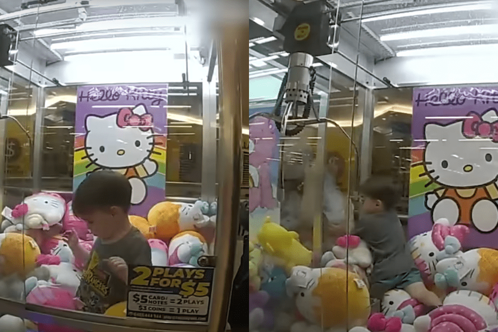 Niño de tres años se quedó atorado dentro de una maquina de premios de Hello Kitty