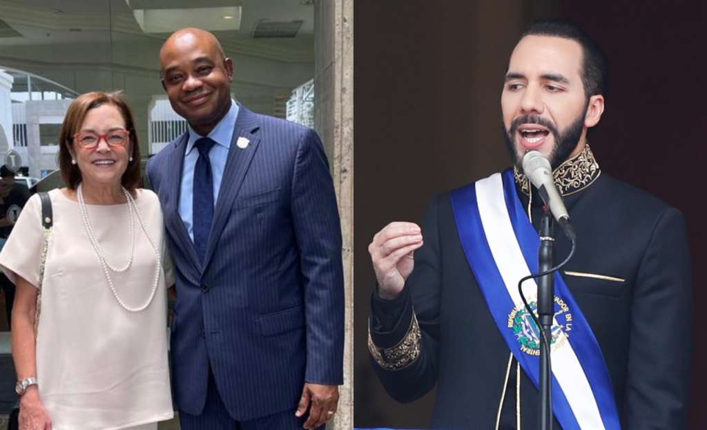 Luis Gilberto Murillo junto a la canciller de Nayib Bukele, Alexandra Hill