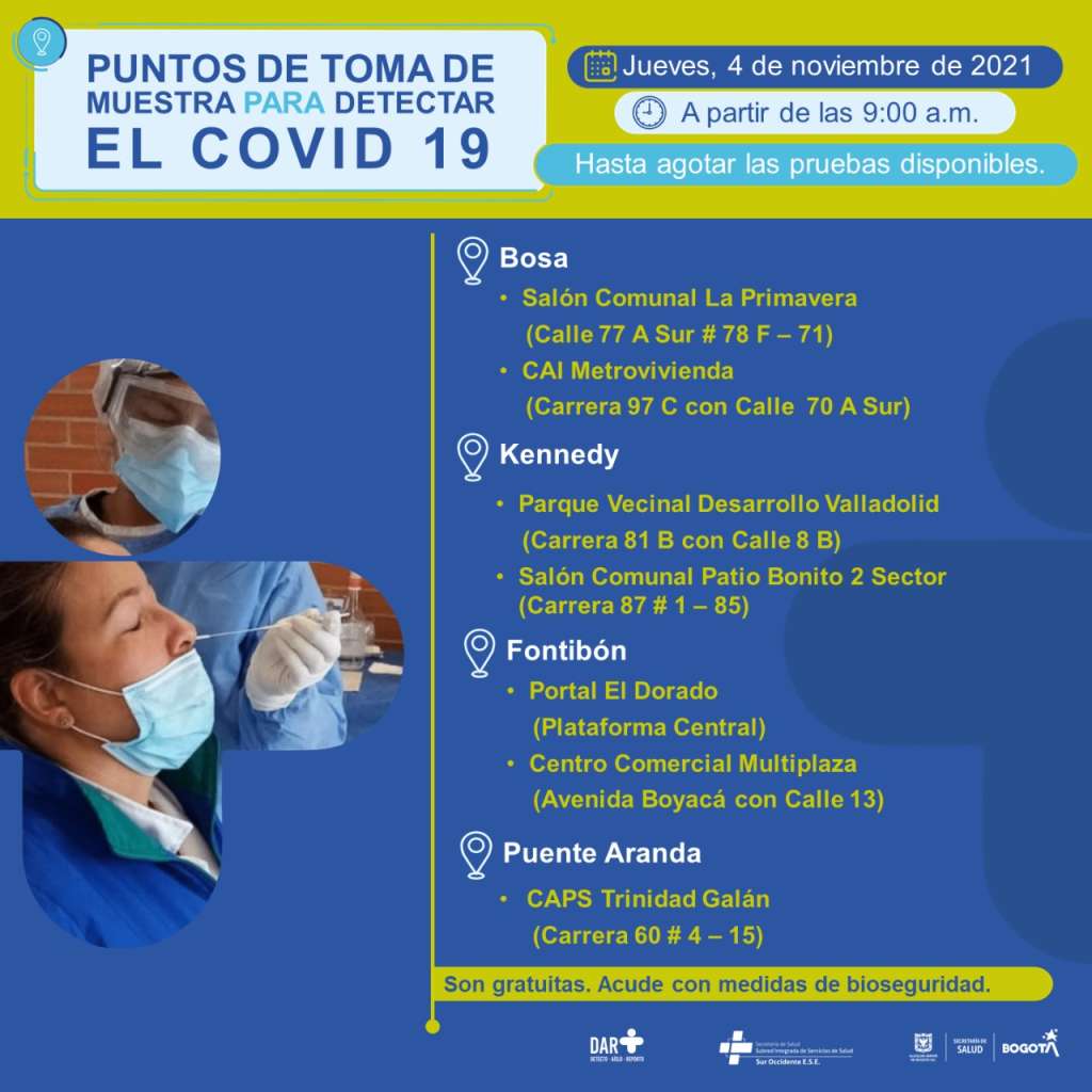¿Dónde hay pruebas gratuitas para Covid-19 este jueves en Bogotá?