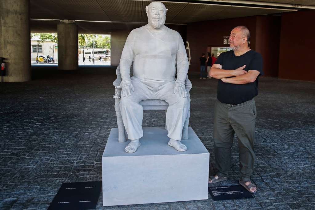 Lisbon (Portugal), 03/08/2022.- Chinese artist Ai Weiwei during the exhibition 'First Stone' at the National Coach Museum, Lisbon, Portugal, 03 August 2022. The exhibition runs until 25 September. (Lisboa) EFE/EPA/ANTONIO COTRIM