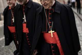 TOPSHOT - Cardinals walk near the Vatican in the streets of Rome on April 25, 2025.