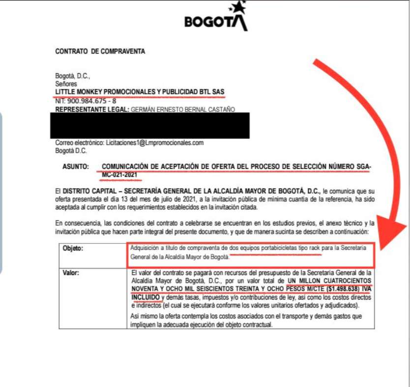 Contrato denunciado por el ex Concejal Andrés Forero.