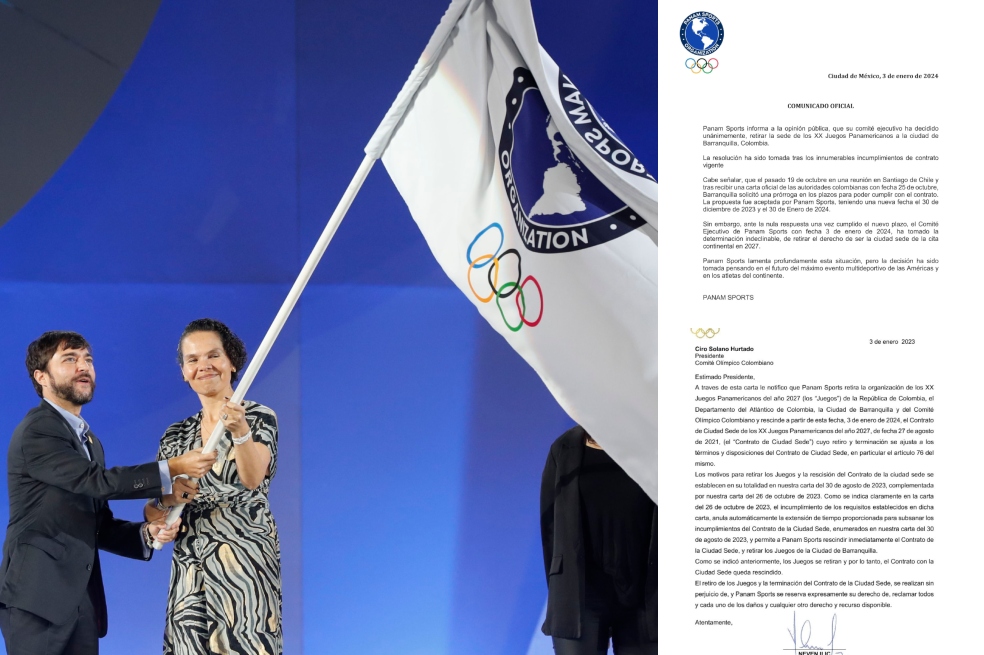 Hace apenas dos meses la ministra del Deporte Astrid Rodríguez y el entonces alcalde de Barranquilla Jaime Pumarejo recibieron la bandera Panamericana. Este miércoles las cartas en las que le  retirar a la capital del Atlántico la sede  de los Juegos.