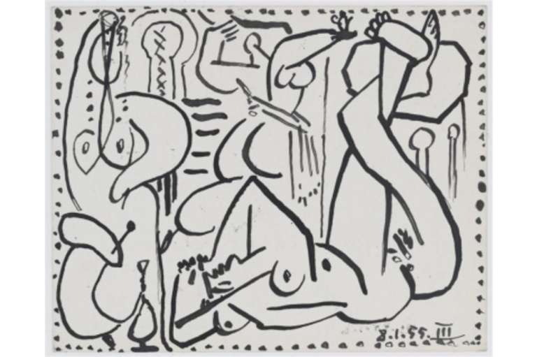 Estudio de "Las mujeres de Argel", realizado en 1954 en París. Esta serie de Picasso es un correlato, así como una transgresión, del cuadro "Mujeres de Argel en su apartamento" (1834), de Eugène Delacroix.