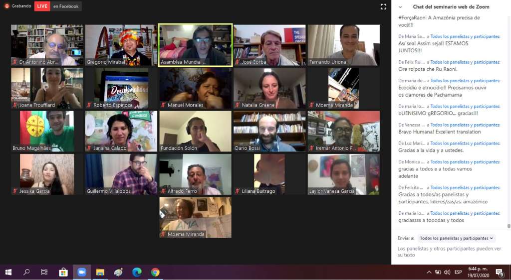 Captura de un grupo de participantes en la Primera Asamblea Mundial de la Amazonia, celebrada de manera virtual este fin de semana.