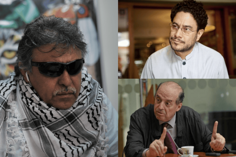 "Santrich" saludándose con "Joaquín Gómez", exnegociador de las Farc en La Habana. / Captura de pantalla de Twitter