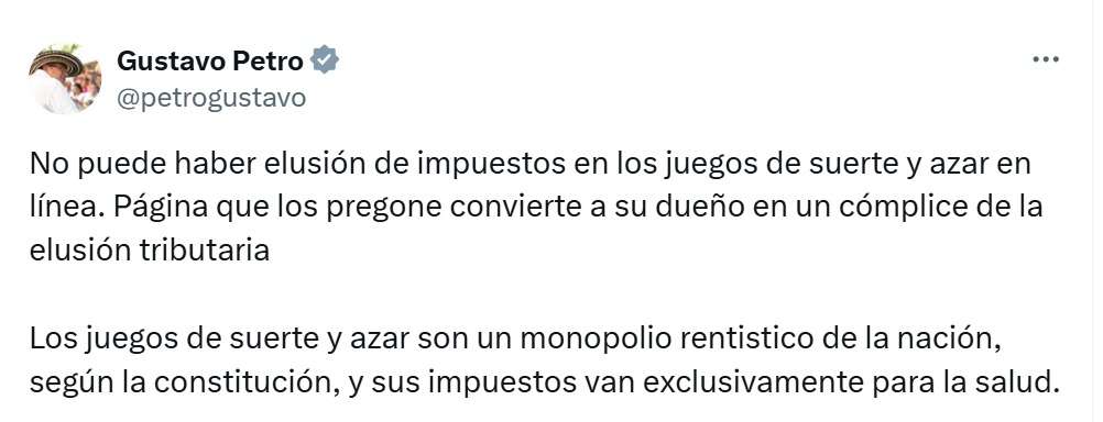Petro apoyó petición de Coljuegos de bloquear cuentas de influencers y casas de sorteos y apuestas.