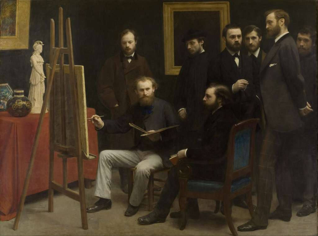 En su obra "Un estudio en Les Batignolles" (1870) Henri Fantin-Latour retrató a Manet en su estudio con varios de sus colegas impresionistas. De izquierda a derecha: Otto Schölderer, Édouard Manet, Pierre Auguste Renoir, Zacarie Astruc, Émile Zola, Edmond Maître, Frédéric Bazille y Claude Monet.