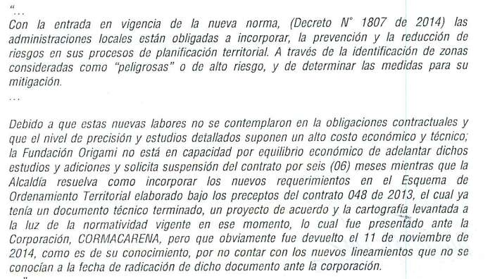 Captura de pantalla de la suspensión del contrato.