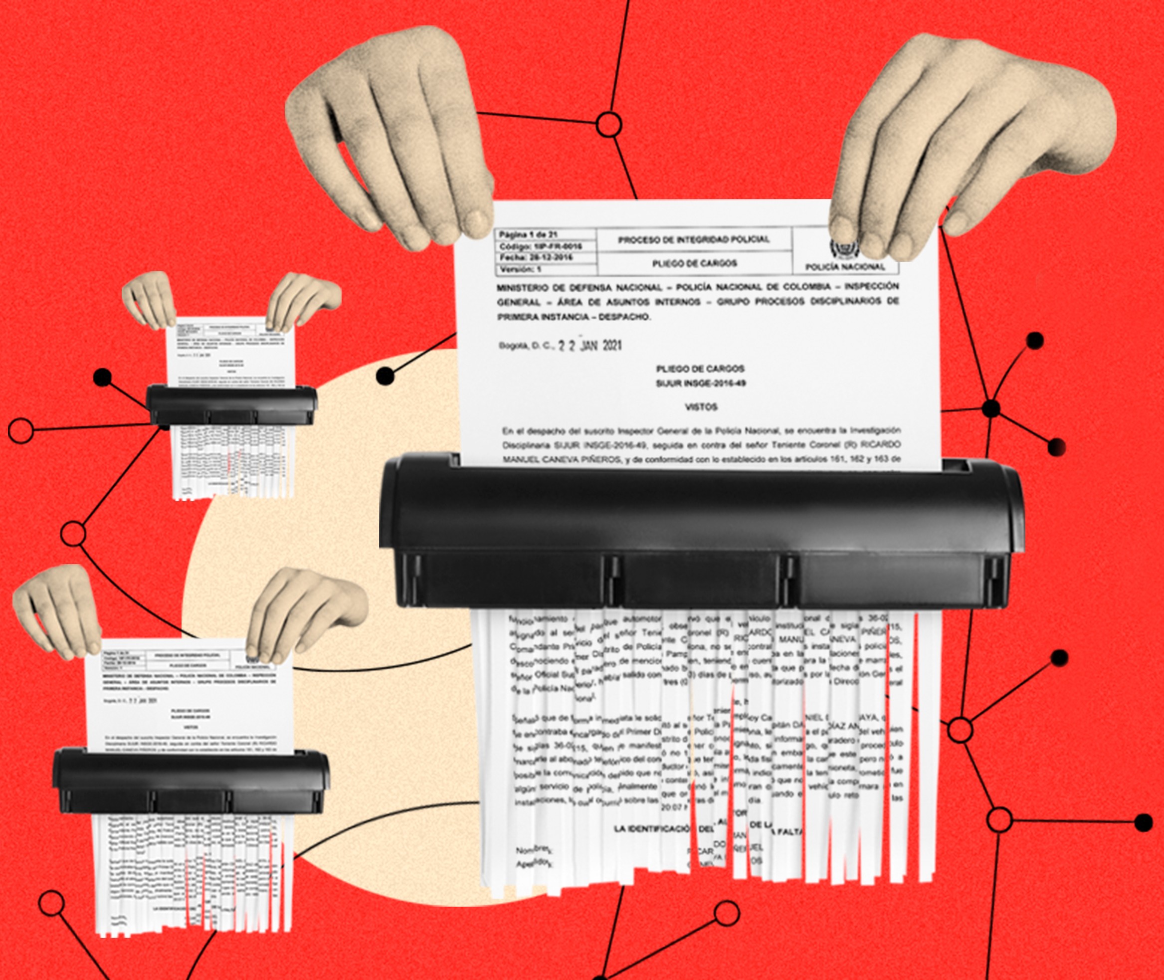 Ilustración de un documento siendo destruido por una trituradora de papel