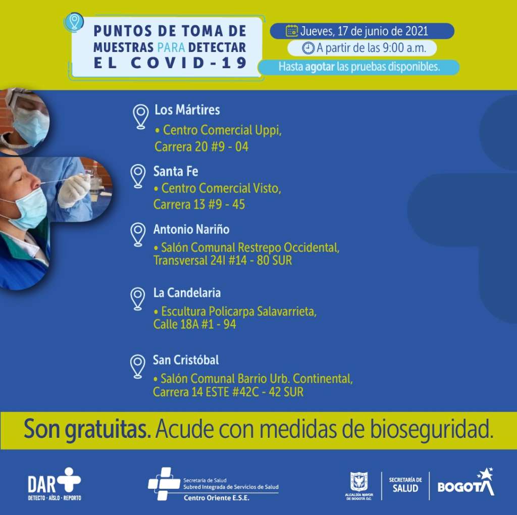 Pruebas COVID-19 en Bogotá: estos son los puntos para este jueves 17 de junio