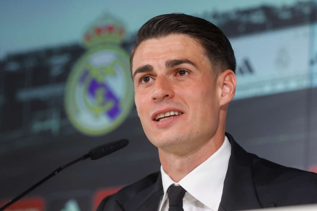 MADRID, 15/08/2023.- Acto de presentación del jugador Kepa Arrizabalaga como nuevo jugador del Real Madrid, este martes en la ciudad deportiva de Valdebebas (Madrid). Arrizabalaga ha sido cedido por el Chelsea FC y estará vinculado al Real Madrid durante esta temporada hasta el 30 de junio de 2024. EFE/ Juan Carlos Hidalgo