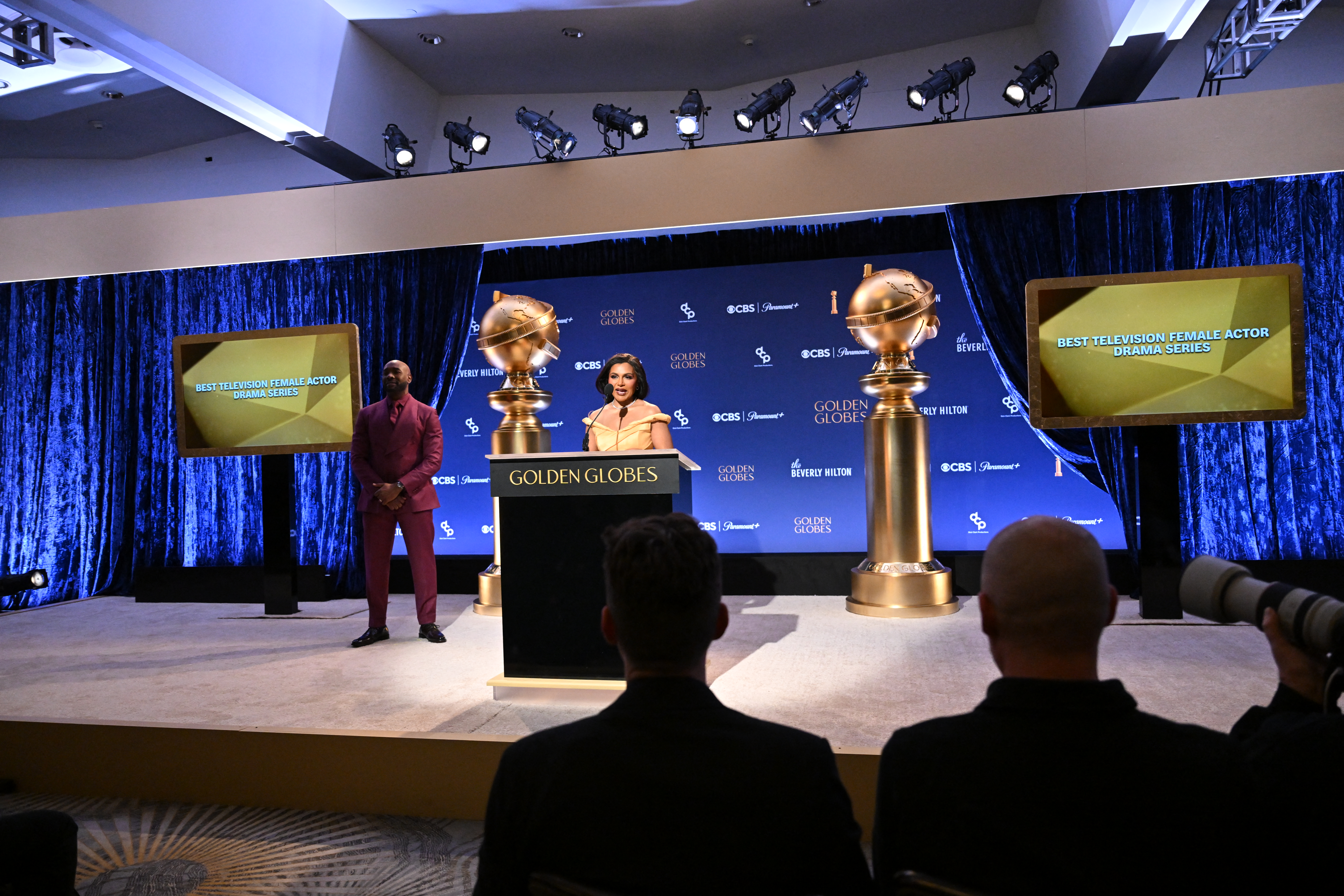 US actress Mindy Kaling speaks during the nominations announcement for the 82nd Golden Globe Awards, December 9, 2024, at the Beverly Hilton Hotel in Beverly Hills, California.