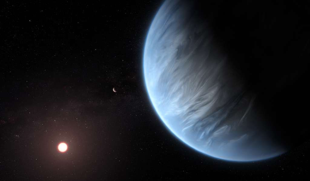 (FILES) A handout artist's impression released on September 11, 2019, by ESA/Hubble shows the K2-18b super-Earth, the only super-Earth exoplanet known to host both water and temperatures that could support life.