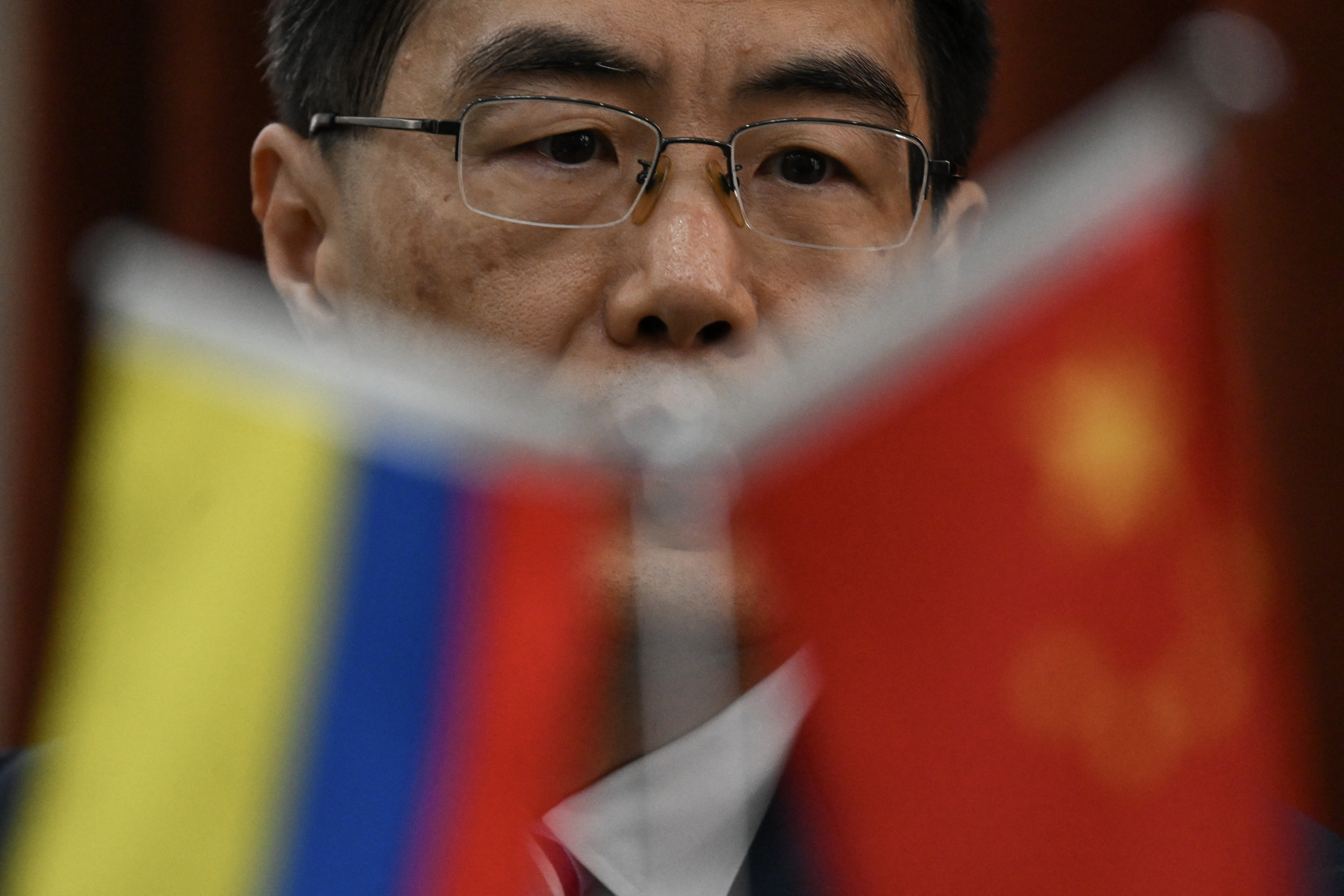 China's ambassador to Colombia Zhu Jingyang gduring a press conference in Bogota on May 27, 2025. (Photo by Raul ARBOLEDA / AFP)