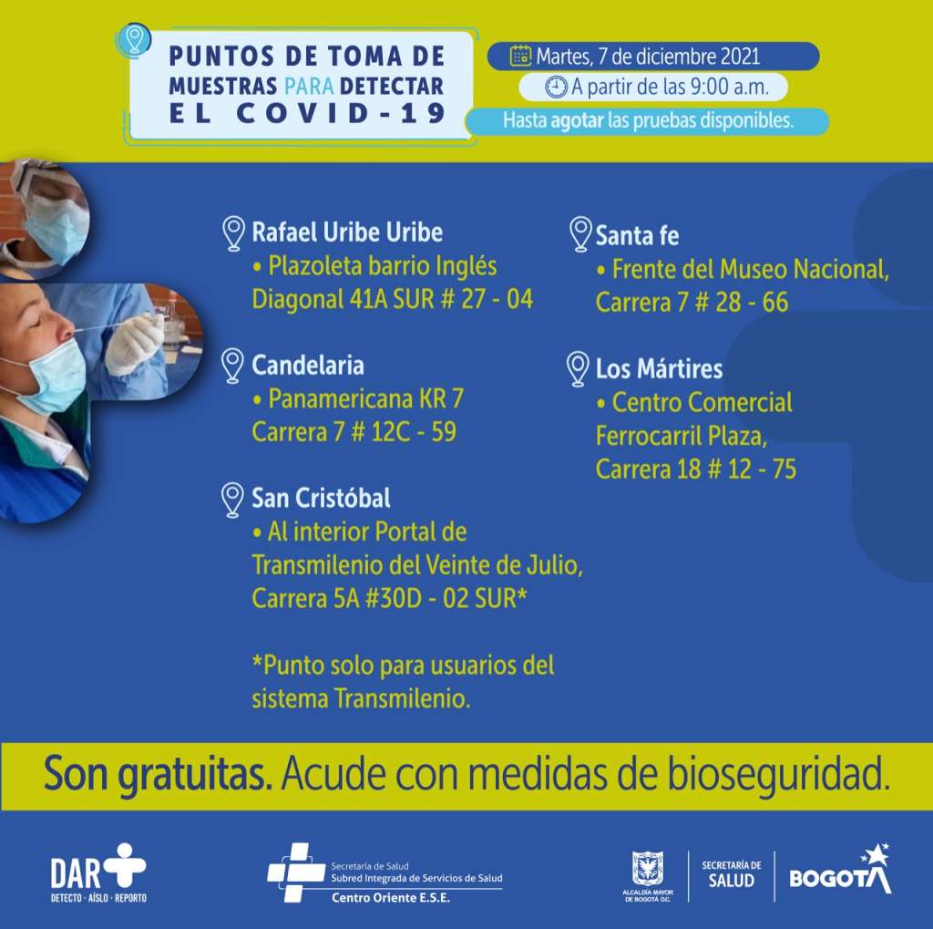 Puntos de atención para realizar la prueba covid-19 gratis.