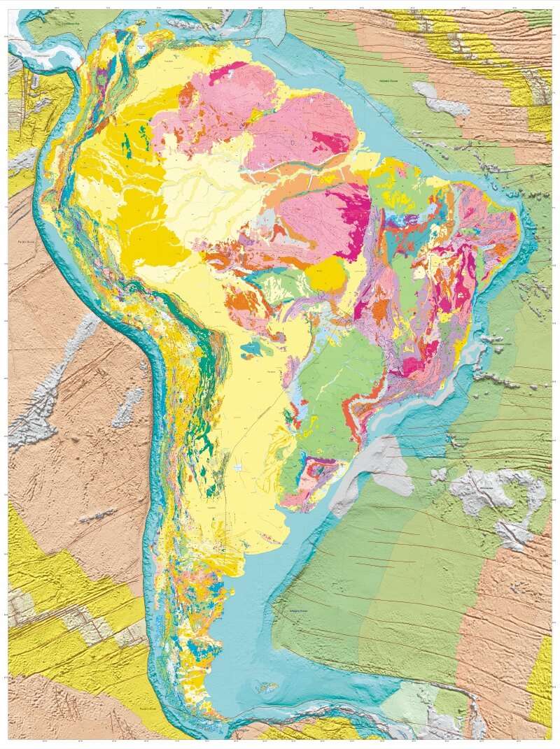 Así luce el mapa geológico de Suramérica. / Servicio Geológico Colombiano