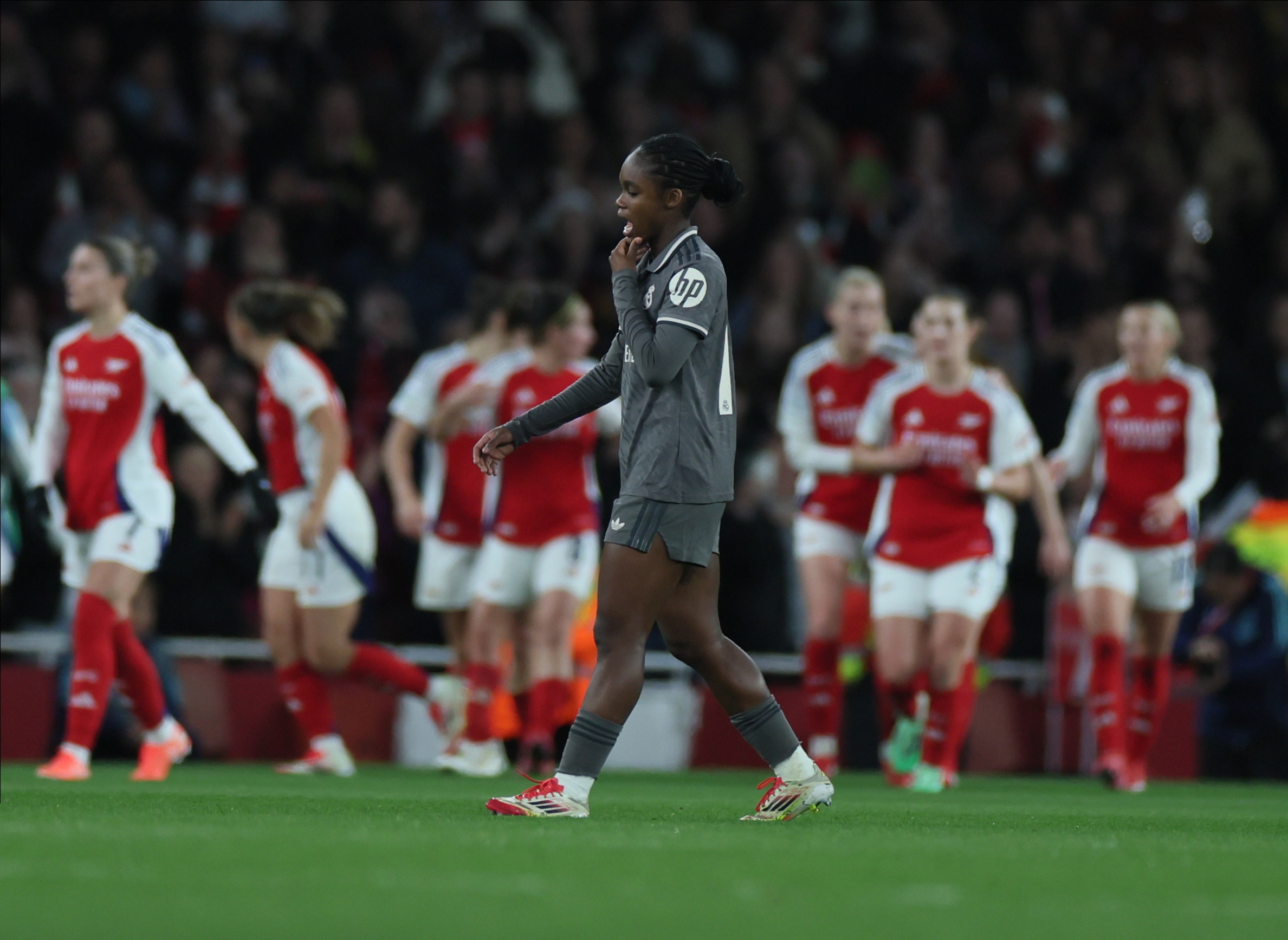 LONDON (United Kingdom), 26/03/2025.- Linda Caicedo of Real Madrid reacts during in the UEFA Women's Champions League quarter-finals, 2nd leg soccer match between Arsenal WFC and Real Madrid Femenino, in London, Britain, 26 March 2025. (Liga de Campeones, Reino Unido, Londres) EFE/EPA/ISABEL INFANTES