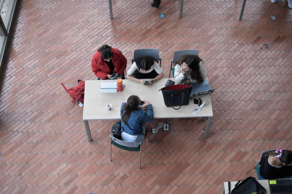 Estudiantes en el campus universitario.
