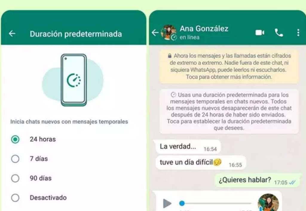 Así cambiaría la opción de mensajes temporales de WhatsApp.