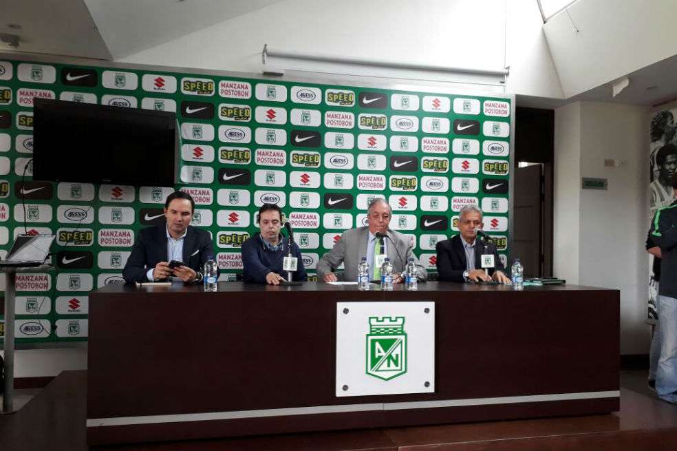 Víctor Marulanda, Andrés Botero y Reinaldo Rueda en la rueda de prensa de Nacional. / Atlético Nacional