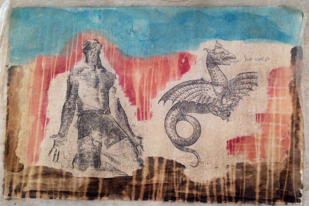 ‘San Jorge y el dragón’, compuesto con técnicas mixtas, es una de las obras que se encuentra en ‘Tótem y tabú’. / Fotos: Cortesía - Casa Cano